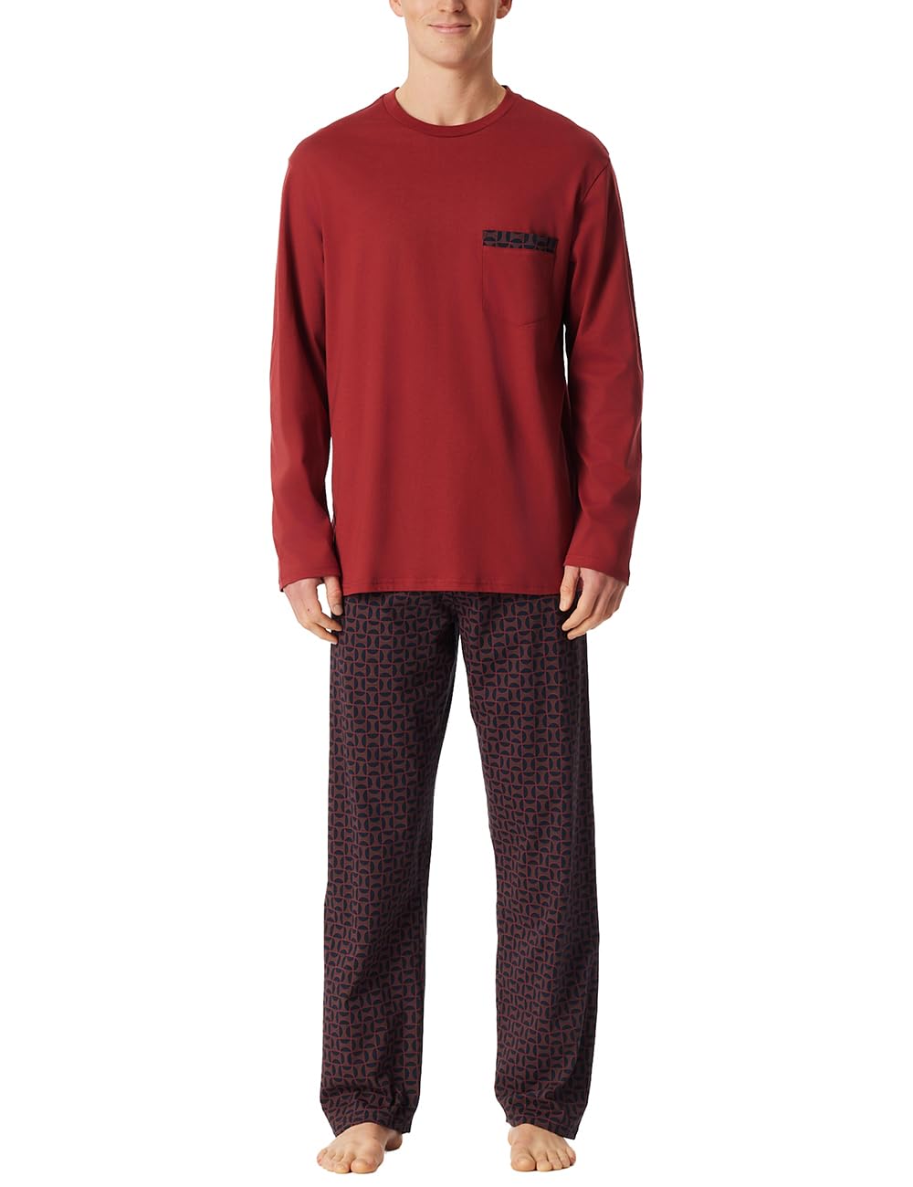 Schiesser Herren Schlafanzug Lang-Nightwear Set dunkelrot 54