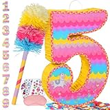 Number 5 Pinata for Birthday Party Decorations, Unicorn Mermaid Theme Pink Piñata Games Toy (5th)