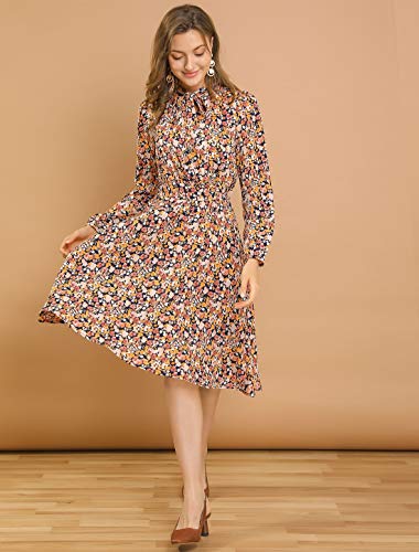 Allegra K Women's Tie Neck Dresses Chiffon Long Sleeve Belted Vintage Floral Dress3