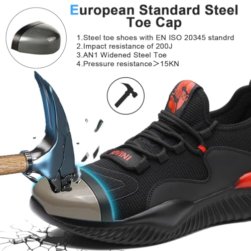 Foto von Mitudidi Sicherheitsschuhe Arbeitsschuhe Herren Damen Leicht Stahlkappenschuhe mit Stahlkappe Sportlich Schutzschuhe Atmungsaktiv rutschfest Schwarz Rot 40 EU