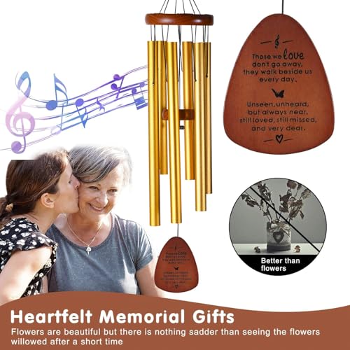 Image of Memorial Wind Chimes for Loss of Loved One - Sympathy Wind Chimes for Dad, Mom, Baby, Brother, or Friend - Outdoor Bereavement Gift, Gold (Teardrop Design)