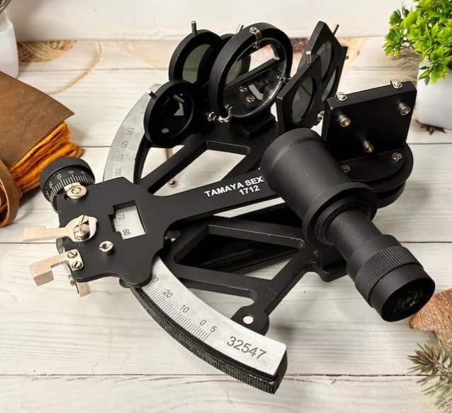 Antique Tamaya Working Sextant Antique Maritime Navigational Instrument with Wooden Box Astrolabe Ships Instrument, Navigational Sextant