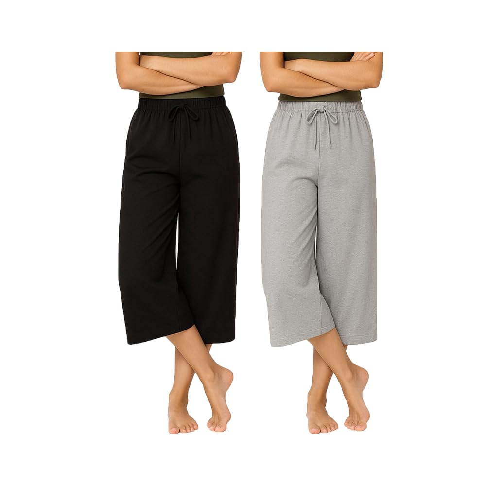 Womens Casual Plain Loosefit Capri, 3/4th Capri For Womens Black, Grey (Pack Of 2)-picture-25