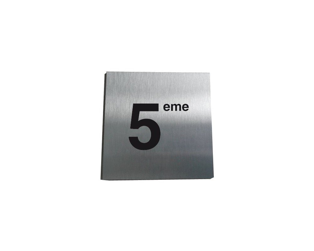 AUA SIGNALETIQUE - Plaque Aluminium Brossé 5ème Etage - 200x200 mm, Argent