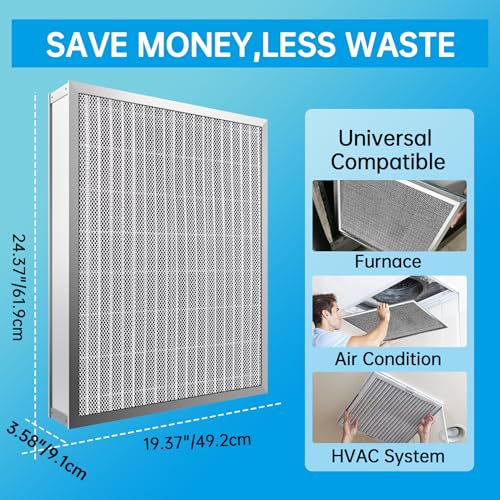 Image of UBeesize 20x25x4 Air Filter Reusable Washable | Fits 20x25x4 Slots, Actual Size: 19.37x24.37x3.58 inch,Permanent Electrostatic, for Honeywell, White Rodgers & More