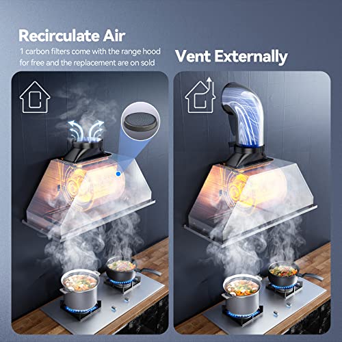 HisoHu Insert Range Hood 30 Inch / 36 Inch, 900 CFM with Ducted