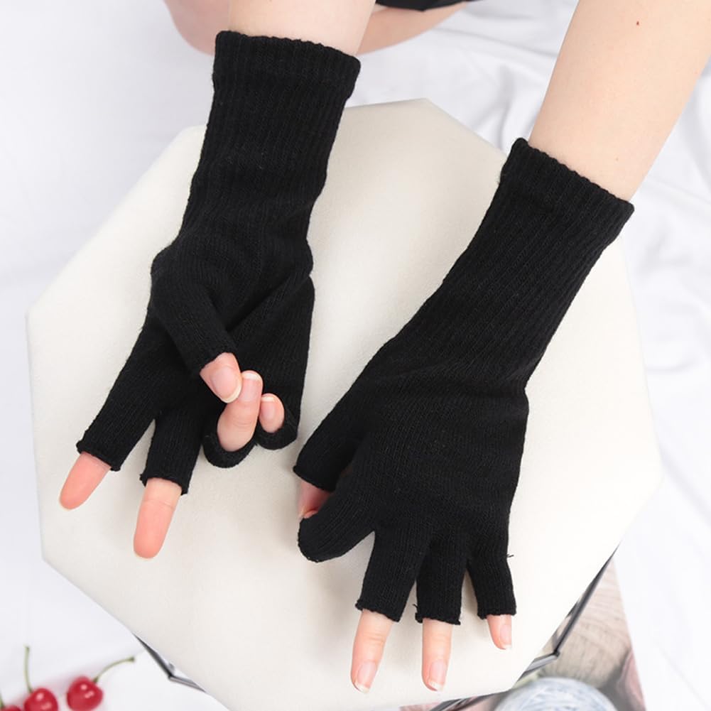 ECYC Unisex Winter Fingerless Gloves, Knitted Half Finger Glove Elastic Outdoor Mittens Warm Knit Wrist Gloves for Men Women