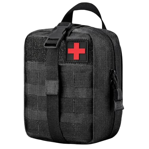 Bolsa Táctica Médica Molle, Bolsas de Primeros Auxilios Impermeable, Riñonera Táctica de Emergencia, Bolso Médico Pouch, Riñonera de Gran Capacidad para Camping, Caza, Senderismo, Hogar (Negro)