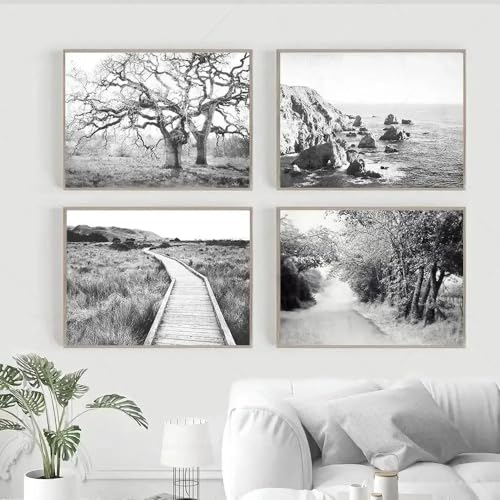 Paysage vintage sur toile rustique pour décoration murale salon et chambre lot de 4 pièces
