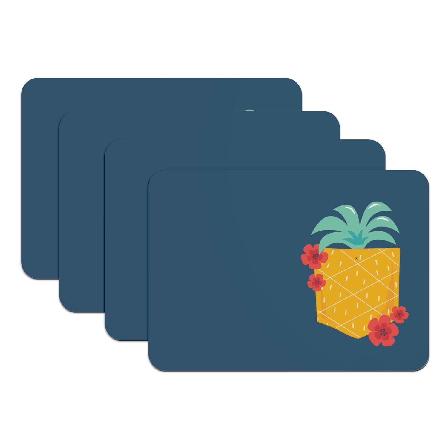 Sets de table bleu grand format dessous caoutchouc lavable ananas exotique x4