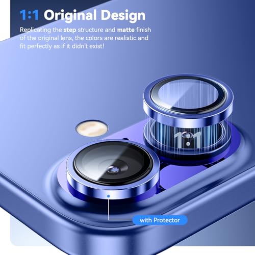 Image of Supershieldz CAM-Guard 3D Camera Lens Protector Ring for iPhone 16 Plus | 16, Keep Original Design and Color, 9H Hardness, Easy Installation - Blue Titanium