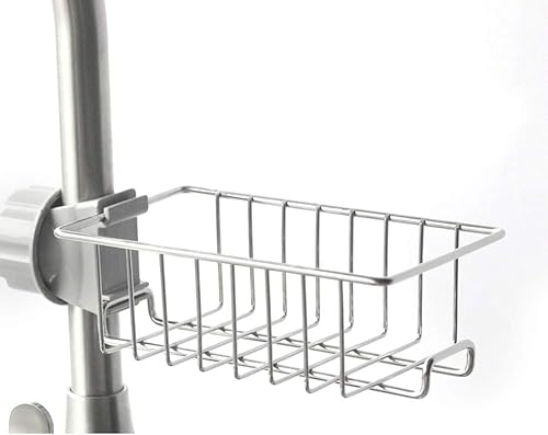 Miniatura 2 de Organizador de fregadero de cocina de acero inoxidable, estante para grifo, estante ajustable, plata, 1 estante