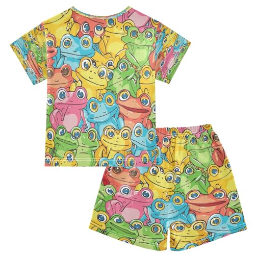 Colorful Frog Seamless Kids Pjs Set Boys Girls Summer Short-Sleeve Sleepwear Pajamas 2PCS2