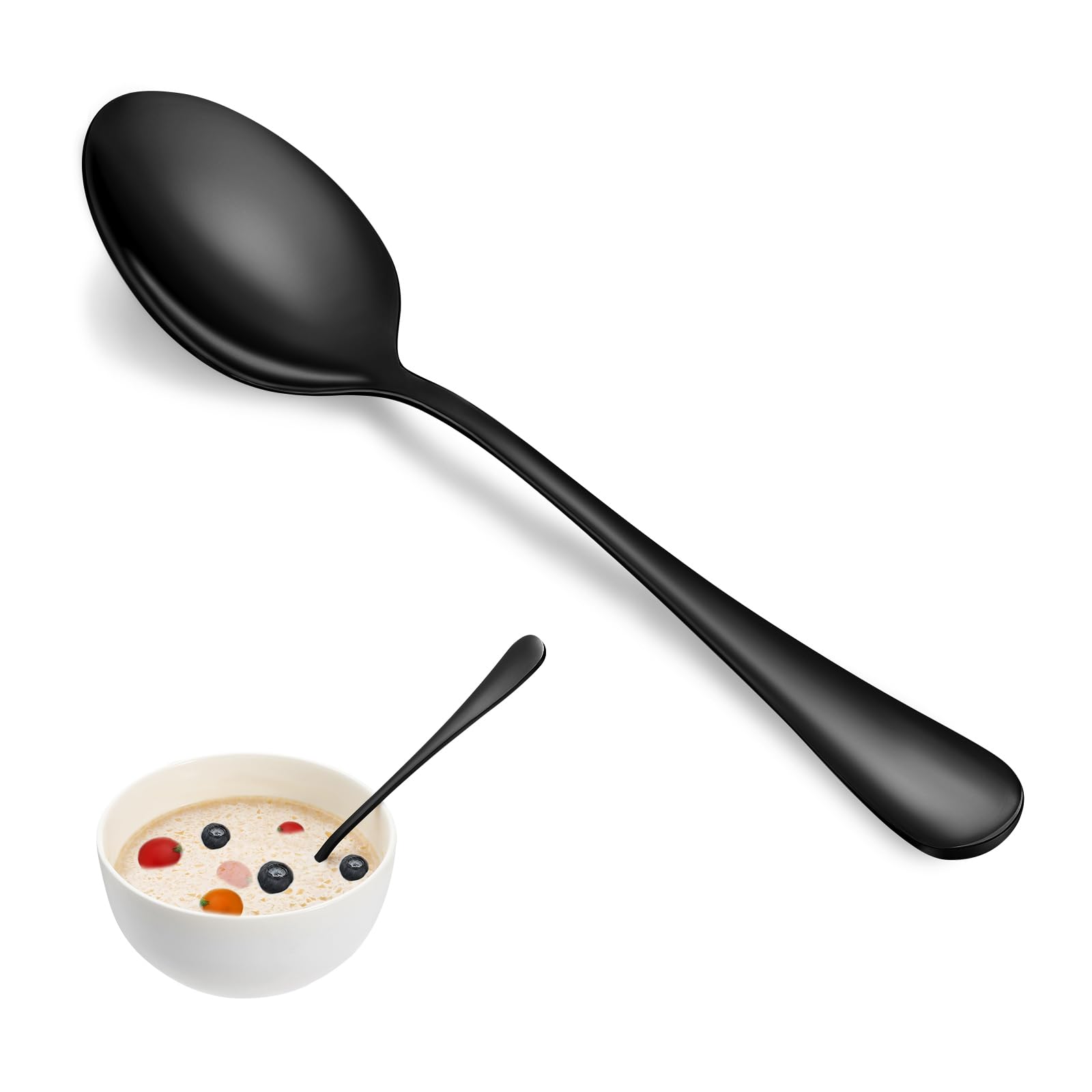 12 Pcs Black Tablespoon Spoon Set, Metal Spoons Silverware, 7.3 inch