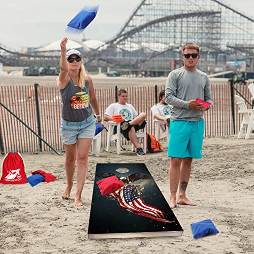 Wood Premium American Eagle Cornhole Set, Backyard Lawn Cornhole Outdoor Game Set, Regulation Size 4Ft X 2Ft Cornhole Boards & 8 Cornhole Bean Bags & 2 Cornhole Scoreboards W/Magnetic Score Keepers #TOP6
