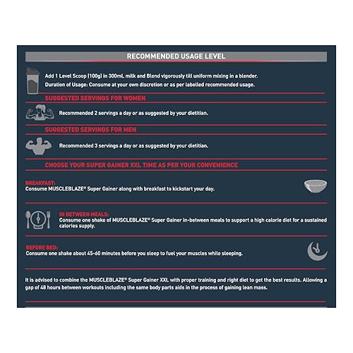 Image of MuscleBlaze Super Gainer XXL Powder, Chocolate (30 Servings, 3kg / 6.6lbs) | 15g Protein, 75g Carbs Per Scoop | High Protein Muscle Mass Gainer