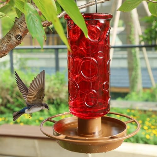 Juegoal Glass Wild Bird Waterer, 28 oz Wild Bird Feeder for Outdoors, Water Cooler with Metal Handle Hanging for Garden Tree Yard Outside Decoration, Red - Image 5