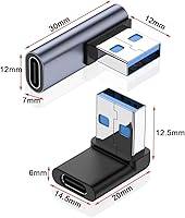 Vista 7 de 4 tipos de adaptadores de 90 grados USB A macho a USB C hembra, vertical arriba y abajo, ángulo izquierdo y recto USB 3.0 a tipo C conector de cable