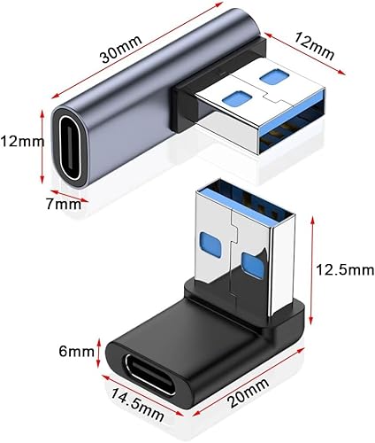 Miniatura 7 de 4 tipos de adaptadores de 90 grados USB A macho a USB C hembra, vertical arriba y abajo, ángulo izquierdo y recto USB 3.0 a tipo C conector de cable