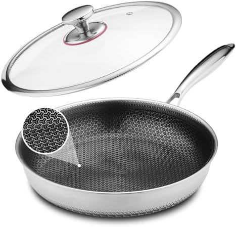 Lazycorner Non Stick Frying Pans Skillet with Lid, 12 Inch Stainl...