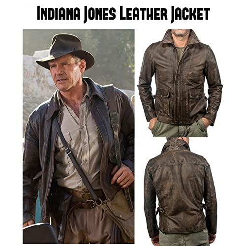 Image of Men's Classic Action Cowboy Distressed Brown Indiana Harrison Vintage Lambskin Bomber Leather Jacket