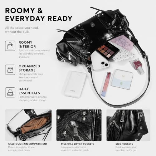 Image of Shoulder Purse for Women, Leather Women's Handbag Y2k Aesthetic Coquette Shoulder Bag Hobo Punk Trendy Ladies Purse