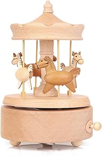 Nbcymg Carousel Music Box, Wooden Horse Music Box for Girl Women, Christmas Birthday Gift, No Battery Home Wood Decor