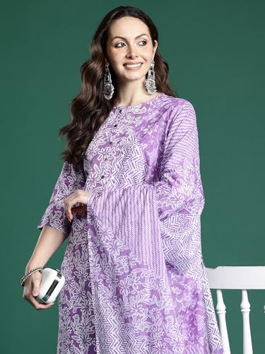 Image of INDO ERA Women Pure Cotton Kurta Set with Dupatta | Festive Suit Set, 11047