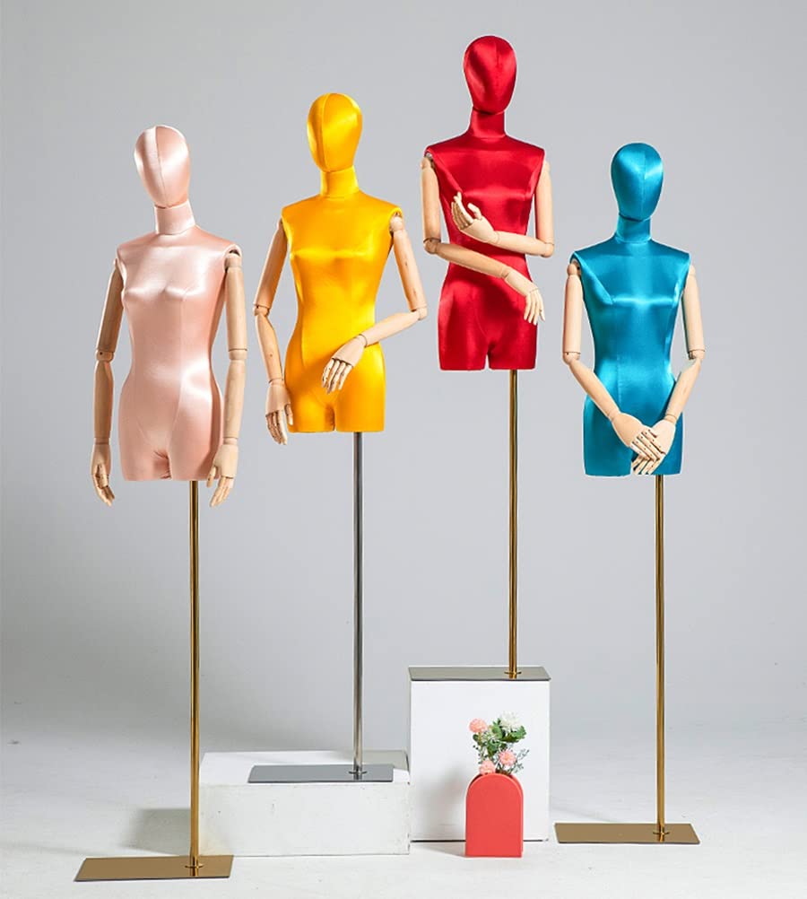 Manichino Sartoriale Donna Busto Manichino da Esposizione for metà Corpo Femminile, Busto Manichini da Donna in Plastica da Vetrina, Supporto in Metallo/Copertura in Seta