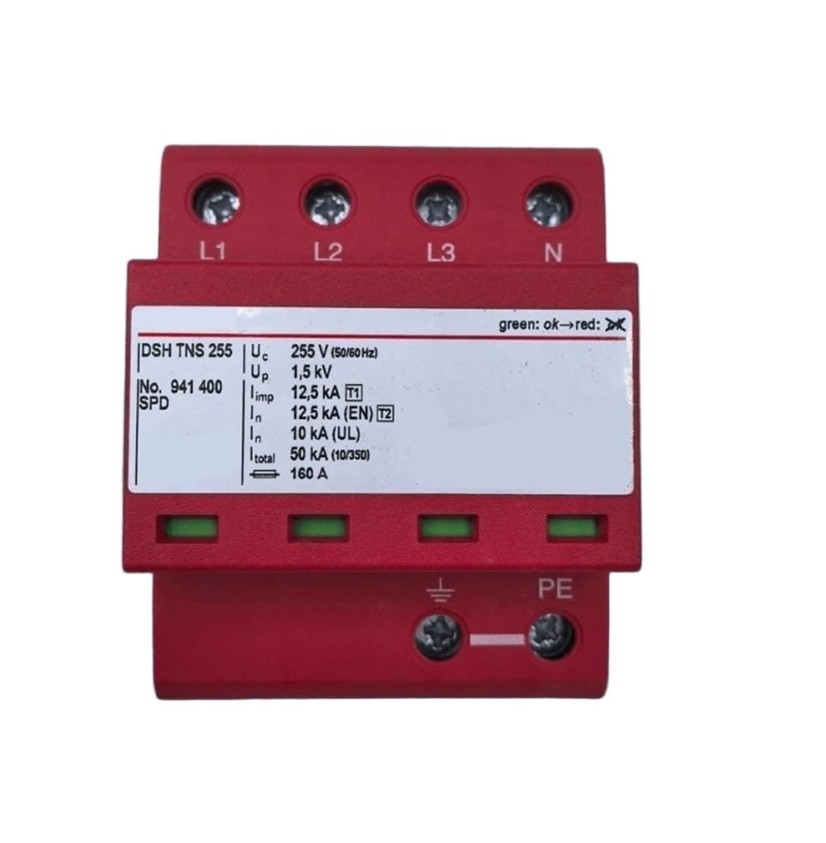 Überspannungsableiter Typ 1+2, 50 kA Blitzstrom, 941400 DSH TNS 255, DIN-Schienen-Blitzschutzgerät .1004