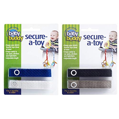 Image of Baby Buddy Secure-a-Toy, Adjustable Pacifier and Teether Strap for Stroller, Highchair, and Car Seat, Assorted Boy Colors, 4 pack