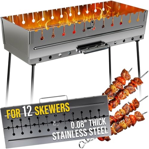 Stainless Steel Charcoal Grill for 12 Skewers – Portable