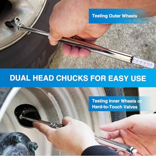 Image of Nilight Dual Head Tire Pressure Gauge Heavy Duty Truck Air Chuck Range 10-150PSI 1-10Bar Tire Pressure Checker Straight-On Tire Air Gauge Extended Tube for Semi Truck, RV, Car, Motorcycle