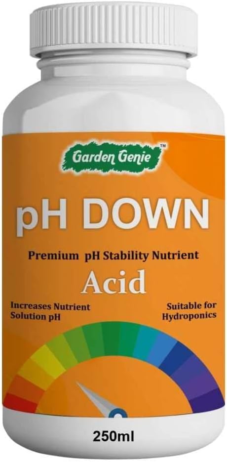 - Garden Genie pH Down Nutrient Solution for Hydroponics, pH Adjuster to Reduce The pH of Hydroponic Solution and System - 100 ml