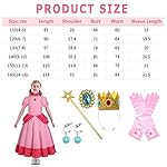 Coseaon Peach Cosplay Disfraz Niña Peach Princesa Vestido de Melocotón con Corona Guantes Varita de Mágica Difraces Halloween Navidad Carnaval 4-15 años