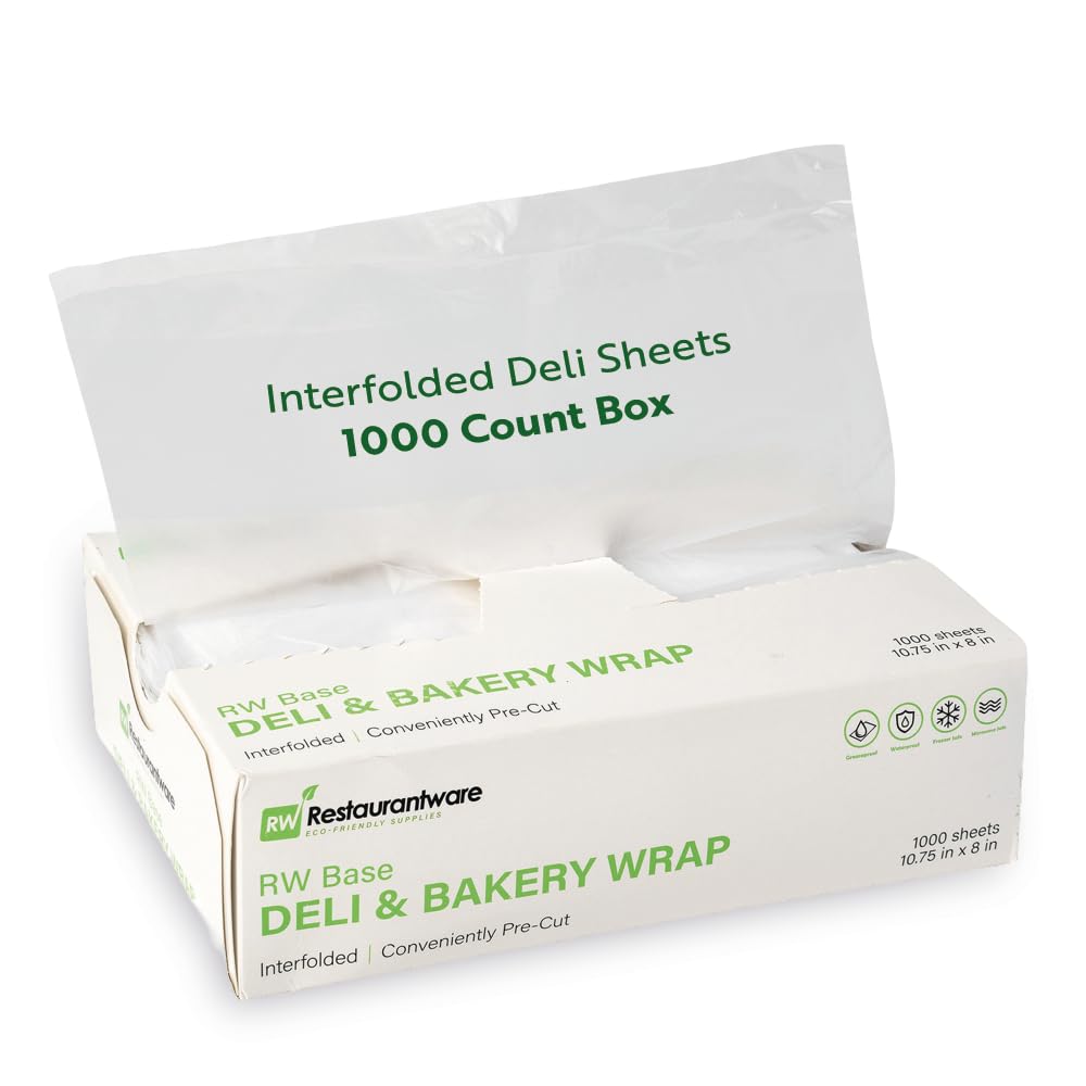 Restaurantware RW Base 10.75 x 8 Inch Deli Sheets - 1000 Interfolded Butcher Wraps, Pre-Cut Disposable Clear Sandwich Wrap Sheets, Microwavable and Freezable