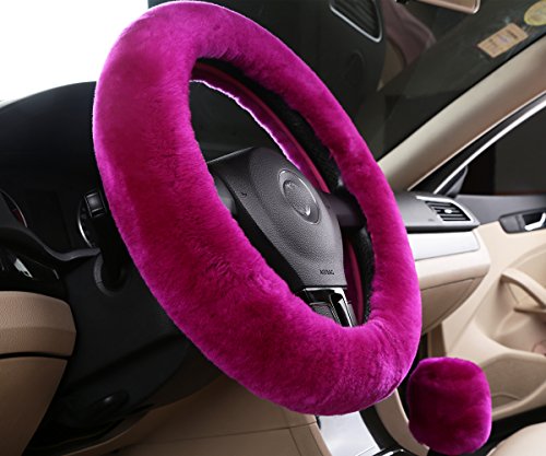 Bellesie Universal Warm Winter Genuine Wool Sheepskin Car Steering Wheel Cover Cushion Protector For 35Cm-43Cm Steering Wheel In Diameter #TOP3