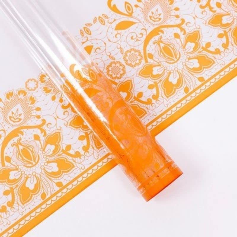 Image of Oasis Cellophane Sheets For Multipurpose Gift-Hamper Packaging 58x58cm, 20 Sheets, 50 Microns Flower Wrapping Transparent With Orange Vintage Print Border Sheet