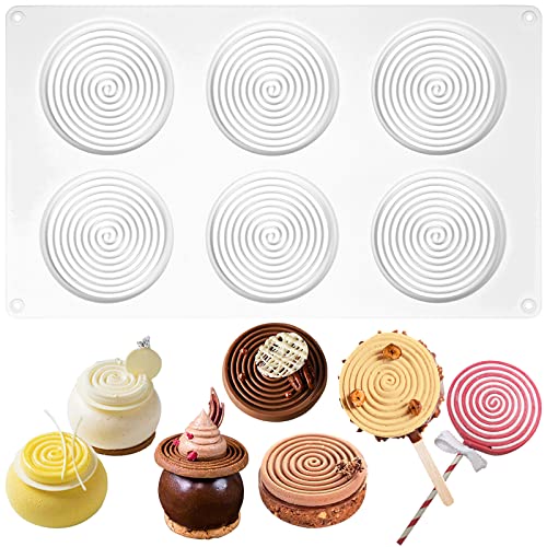 Tourbillon Round Silicone Mould Circle Baking Pan for Cheesecake, Mousse, Cookie, Chocolate, Rainbow Lollipop, Glaze, Layer, Cake 6-Cavity Disc Diameter 3inch