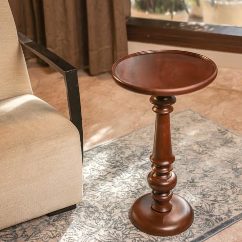Image of Eclipse End Table Wooden Side Table Dark Acacia Finish 64cm | Living Room | Bedroom, Bedside Table | Nightstand, Sofa Side Table, Round Top Accent Table