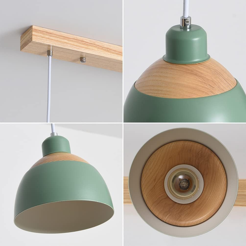 Retro Holz Hängeleuchte 3-Flammig Esstischlampe Grün Metall Pendelleuchte Industrie Höhenverstellbar Hängelampe für Esszimmer Küche Cafe Theke Innen Büro Pendellampe
