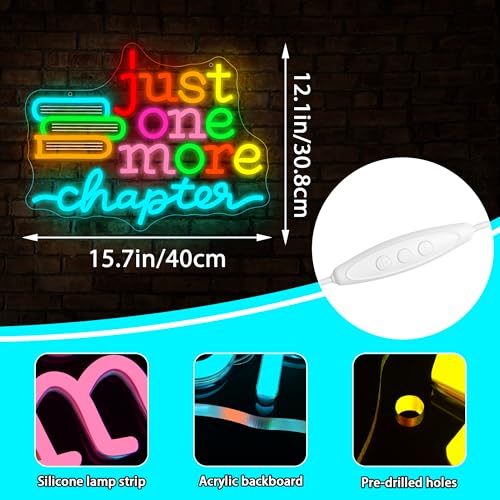 Image of Just One More Chapter Neon Sign Wall Decor Reading Neon Light for Read Room | Dimmable Led Neon,Teen Birthday Reading Gifts,5V USB Powered,Bookstore Bedroom Decor, Classroom Library Wall Art,15.7*12.1in
