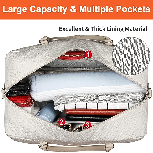 Image of Weekender Bags for Women with Shoe Compartment 3Pcs Overnight Bag 21 inch Travel Duffel Bag Carry on Tote with Trolley Sleeve for Men Travel /Business /Gift, A6-Polyester-Beige, Large
