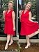 GRACE KARIN Women Elegant Pleated Swing Dress Solid Sleeveless V-Neck Work Dress Red