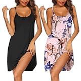 Ekouaer Womens Sleepwear Casual Nightgown Nightshirt Sleeveless Lounge Dress Soft Racerback Nighties Spaghetti Strap Pajama Pink-Floral Medium
