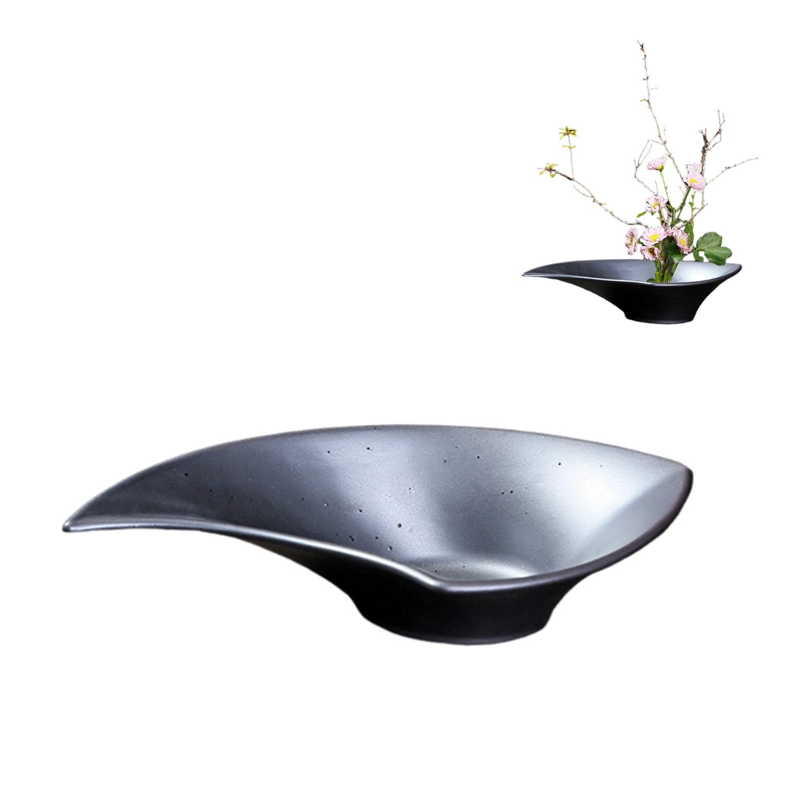 Ceramic Ikebana Vase, Japanese Flower Vase Decorative Planter, Vintage Succulent Flower Pot without Drainage for Ikebana and Water Culture, Office Home Decoration(Nero)