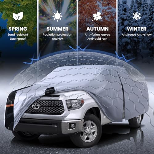 Image of Multi-Layer Toyota Tundra Truck Cover, Custom fit Tundra 2021-2026 Double Cab /CrewMax Cab SB(5.5'-6.5')Car Cover Waterproof All Weather, Full Exterior Cover Rain Wind and UV Protector With Door Zipper