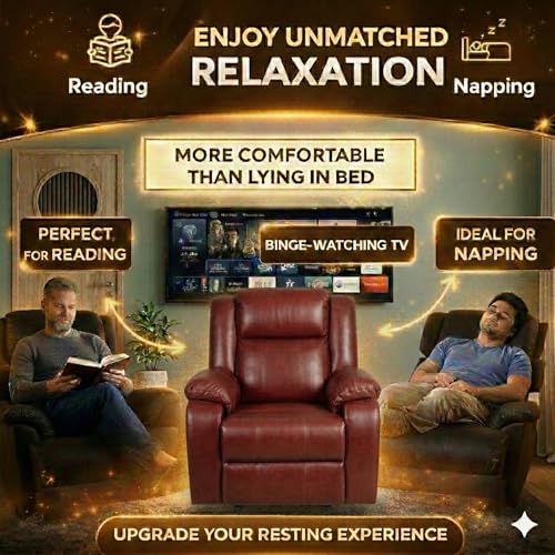 Image of Solis Royale 1 Seater Recliner Sofa Chair | Manual Recliner Lounge Sofa Chairs for Relaxing | Comfortable Cushioned | Living Room Bedroom Home, Office (Classy Calm - Charry, Classy Calm - Leatherette)