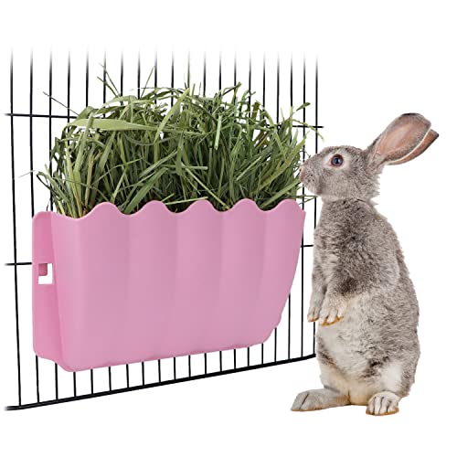 Litewoo Rabbit Hanging Hay Feeder Rack Wall-Mounted for Guinea Pig, Pink