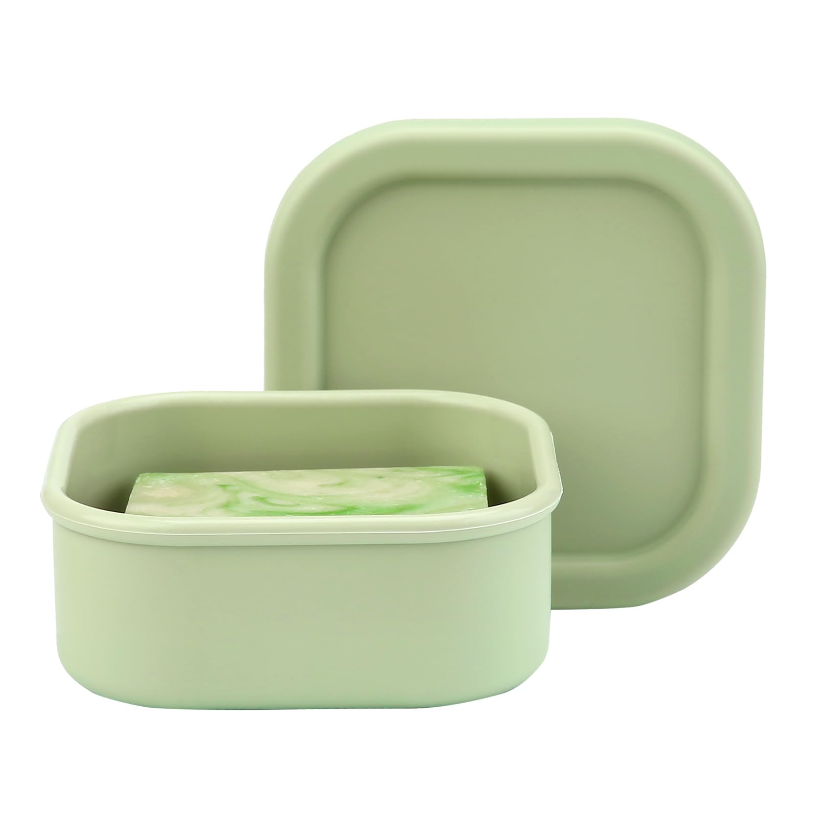 Travel Soap Case, Square Silicone Soap Holder for Dr. Squatch, Portable Shampoo Bar Case for Shower, Camp, Gym (Pea Green)